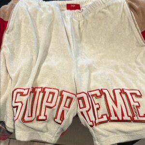 Supreme Terry Cloth Shorts in White and Red